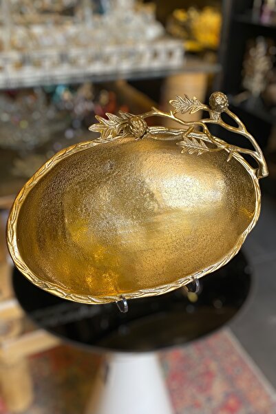 LEMİ DEKORASYON Helen Yaprak Detaylı Gold Döküm Dekor Meyvelik 38 x 24 Cm
