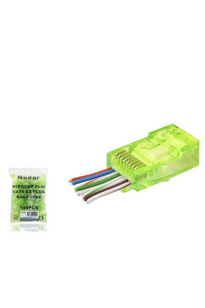 naque موصل Cat6 Ez Rj45 - 100 قطعة في حزمة أكياس خضراء/اقتصادية ND2409