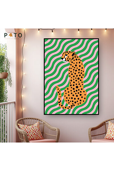 Pato Design 'Pembe & Yeşil Çita' Tablo | Siyah Çerçeveli | MDF & UV Baskı