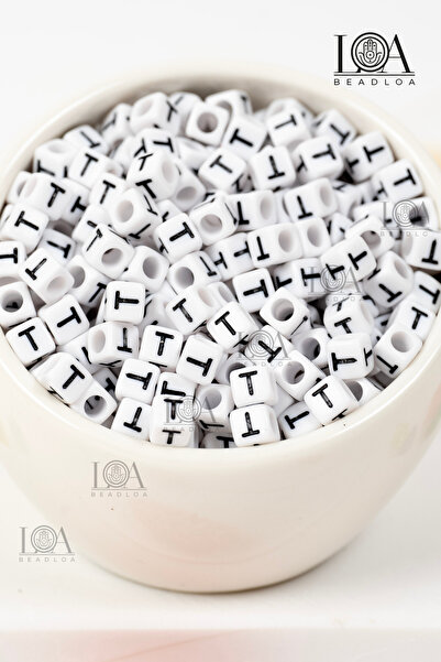 LANDOFACCESSORY 6X6 mm Single Letter - t - Plastic Square Cube Letter Beads A...