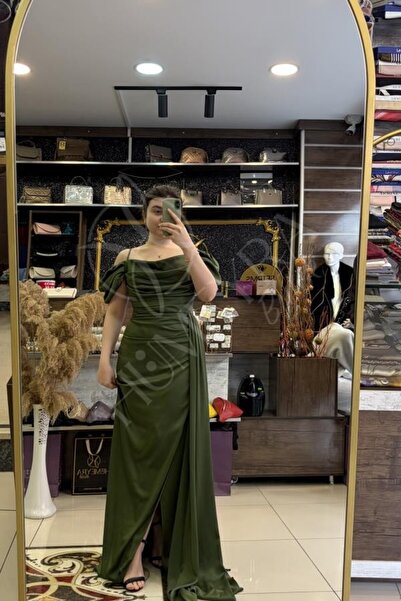 HUMEYRA فستان سهرة من الساتان مع تفاصيل على الأكمام