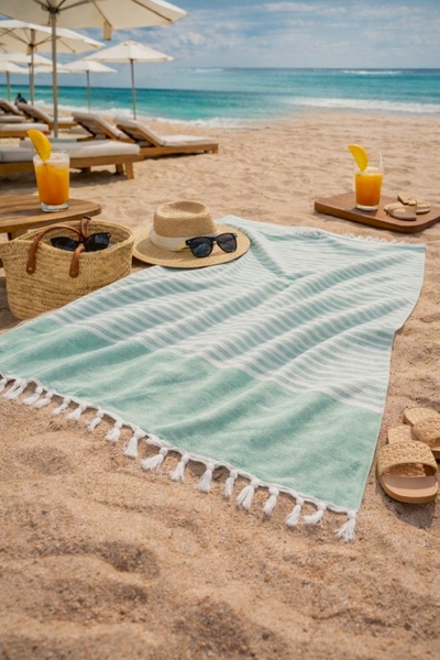 Hevia Home Hürrem Cotton Peshtemal |   Natural Fringed Beach, Pool, Spa, Sauna, Sports, Travel Towel - 6 Colors