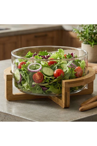 Destello ®   Μπολ για Τρόφιμα και Φρούτα, Γυαλί και Μπαμπού, διαφανές γυαλί, ...