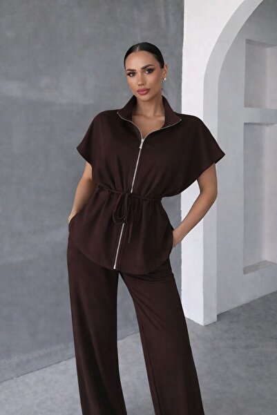 Get Crazy Women's Vest Pants Suit Waist Elastic Zipper Vest Stylish Bottom-To...