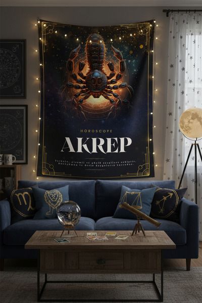 Vagonik Scorpio Zodiac Astrology Themed Mystical Patterned Wall Cloth Tapestr...