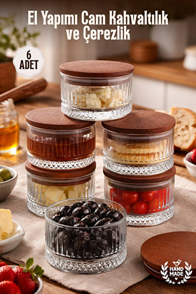 GİNZAMAİSON Set of 6 Round, Handmade Glass Breakfast and Snack Bowls - with B...