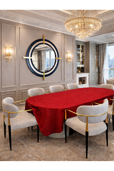 Zeren Home Signature Silvery Red Oval Tablecloth |   Handcrafted Sparkling Lu...