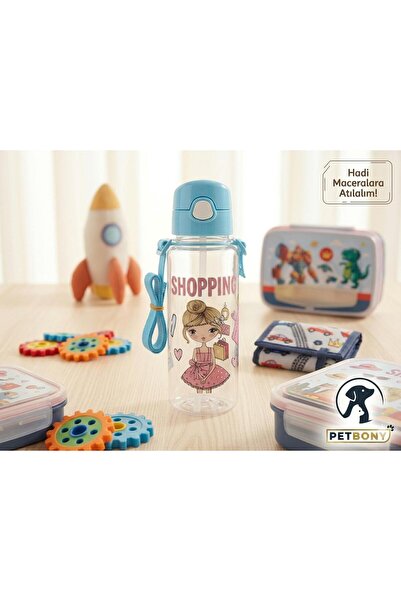 BONYPET Çocuk Suluğu Su Matarası Okul Suluğu Taşıma Askılı Pipetli Kayışlı Da...