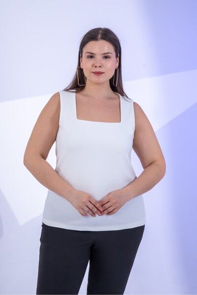 Roxxlen Γυναικείο Μεγάλο Μέγεθος Τετράγωνο Γιακά Bady Λευκό