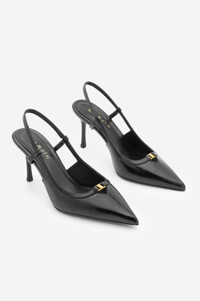 Marjin Women's Stiletto Pointed Toe Open Back Strap Buckle Thin Classic Heele...