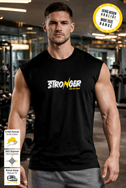 BESSA Black Sports Athlete Stronger Printed Crew Neck Premium Thick Cotton Si...