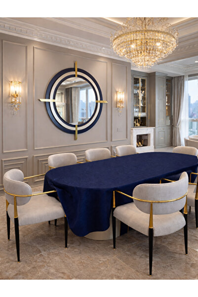 Zeren Home Signature Ασημί Ναυτικό Μπλε Οβάλ Τραπεζομάντιλο |   Χειροποίητο, ...
