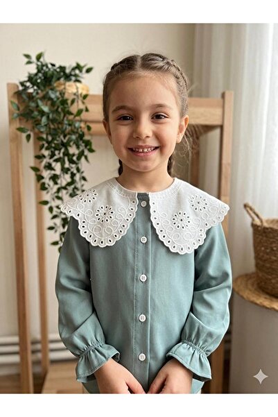 HaanBebe Kız Çocuk Bebe Yaka Fisto Detaylı Gömlek - Retro Tarz Pamuklu Bluz