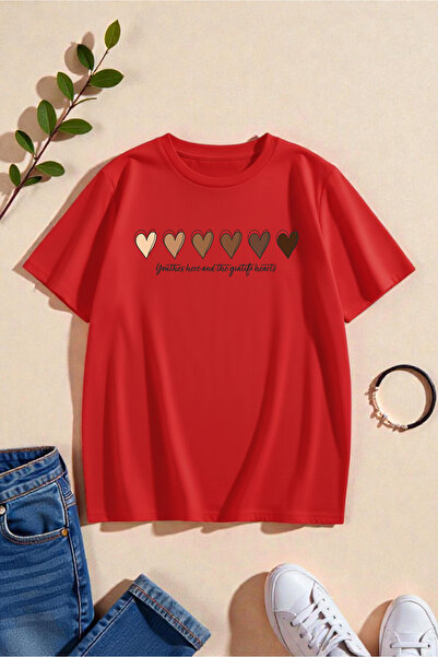uyguntarz Unisex Hearts Printed Design T-shirt
