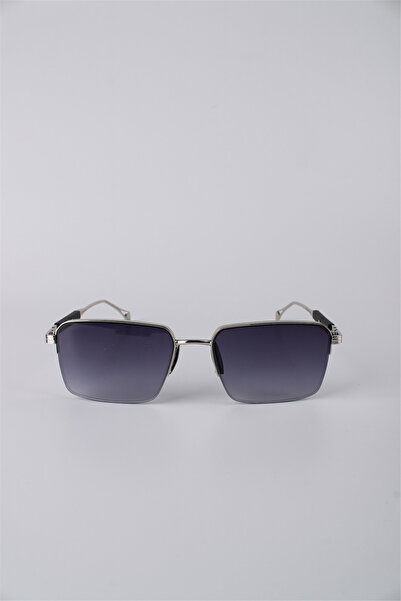 Max Polo Unisex Rectangular Silver Metal Frame Smoked Gradient Lens Sunglasse...