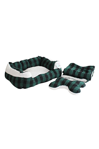 Gift Design Κρεβάτι με κουβέρτα και παιχνίδι, για κουτάβια, πράσινο-μαύρο, 50...