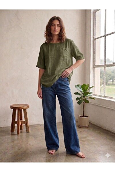 CGA Γυναικεία λινή μπλούζα T-shirt με μία τσέπη Γυναικείο πουκάμισο