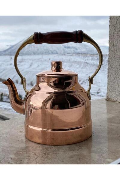 Maraş Bakırcılık 1,5 Litre Bakır Çaydanlık Demlik El İşçiliği Kapaklı Bakır D...