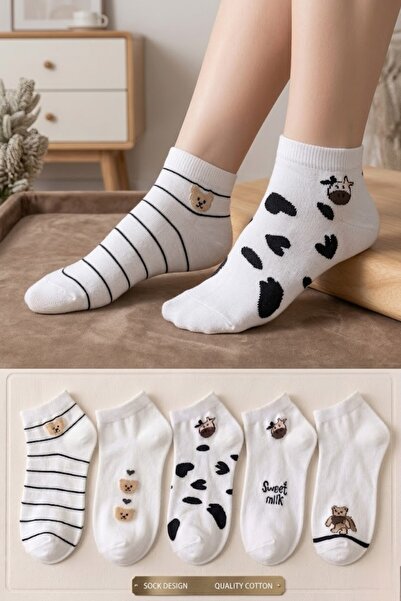 Esinti 5 Ζεύγη Γυναικεία Μποτάκια με Λευκό Σχέδιο μέχρι τον αστράγαλο και Κάλ...