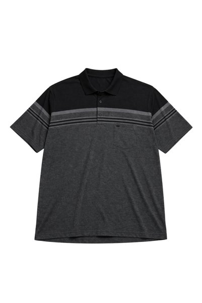 BattalModa Men's Large Size Melange Black Polo Collar Short Sleeve Block T-Shirt 5Xl-6Xl-7Xl-8Xl