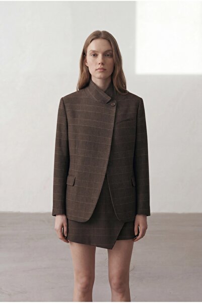 Mathilda Store Kadın Kahverengi Vatkalı Monica Ekose Blazer Ceket