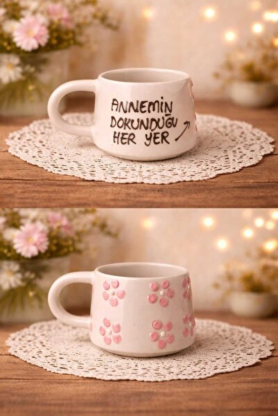 CEYU SERAMİK Anneye Hediye “Annemin Dokunduğu Her Yer” Kupa