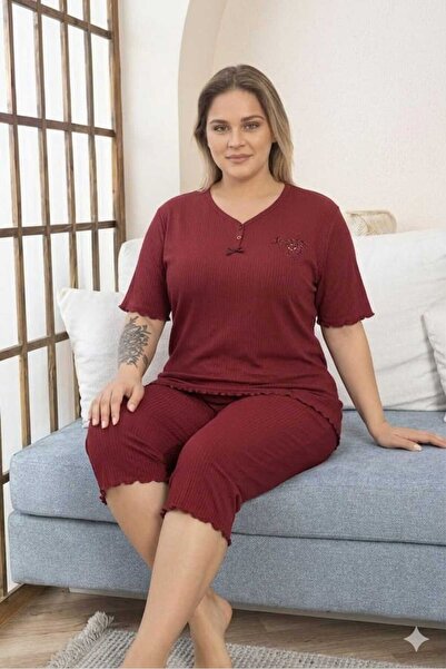 Asel Σετ πιτζάμες μεγάλου μεγέθους με κοντά μανίκια από βαμβάκι και λύκρα