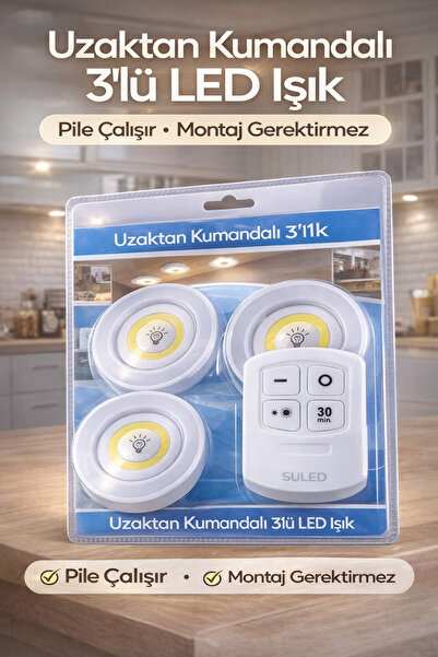 HASUBA Uzaktan Kumandalı 3’lü LED Işık- Pille Çalışır–Montaj Gerektirmez