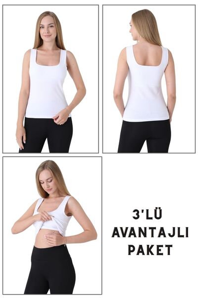 Cotpark Women's 3-Piece Economical Pack - Basic 95% Cotton White Tank Top wit...