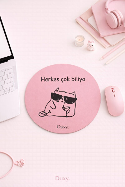 Duxy Espirili Kedi Rubber Mouse Pad, 19 cm, Αντιολισθητική βάση, Άνετο και μα...