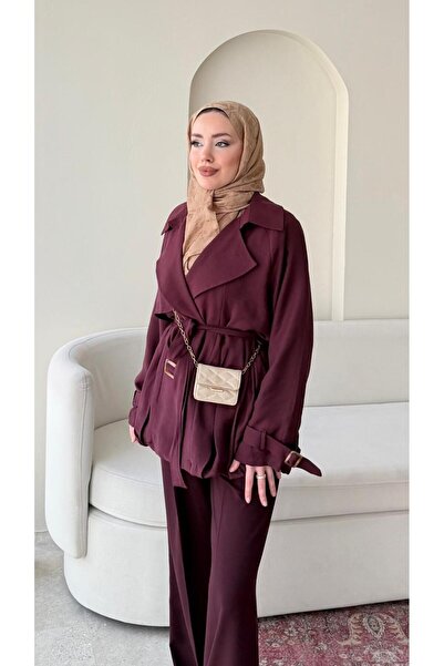 Sitilce Καμπαρντίνα με ζώνη και λεπτομέρειες με αγκράφες