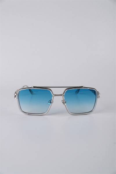 Max Polo Unisex Square Metal Frame Gradient Blue Glass Sunglasses Gg25Mp3415R06