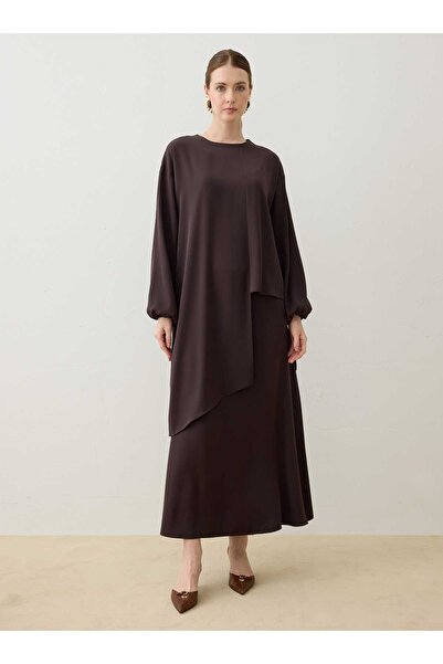 Refka قميص بأكمام بالونية بقصة غير متماثلة - بني - حصري