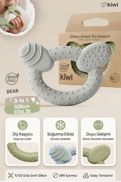 Kiwi Bear Silikon Diş Kaşıyıcı | Soğutulabilir, BPA Free, Duyu Geliştirici Oy...