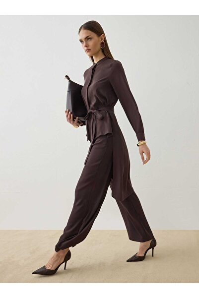 Refka Риза с асиметрична кройка - Кафява - Ексклузивна