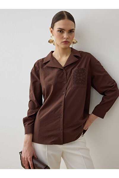 Refka Cămașă brodată - Maro - - Exclusiv