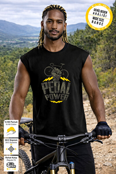 BESSA Black Sports Athlete Pedal Power Printed Crew Neck Premium Thick Cotton...