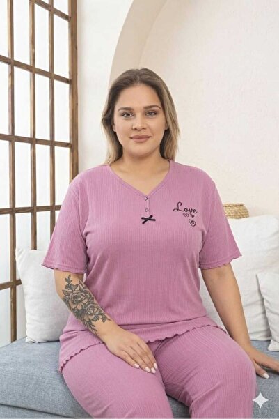 Asel Set de pijamale din bumbac Lycra cu mâneci scurte, mărime mare