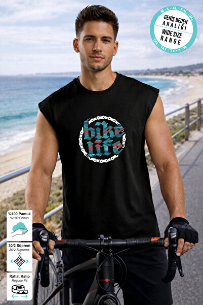 BESSA Black Sports Athlete Bike Life Blue Printed Crew Neck Premium Thick Cot...