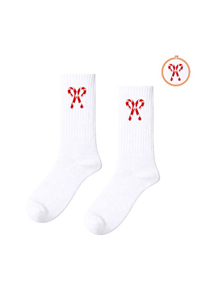 CARNAVAL SOCKS Бели чорапи с бродиран десен на захарни бастунчета