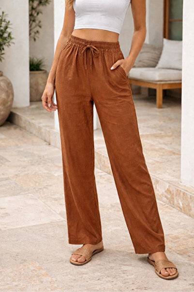 SANTAMİLA Καφέ λινό παντελόνι με χαλαρή εφαρμογή