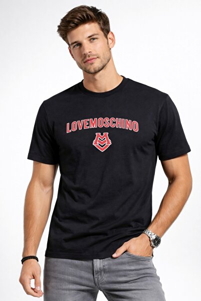 Love Moschino 100% قطن، قميص ضيق القصة بتصميم INSTITUTIONAL - تي شيرت مطبوع