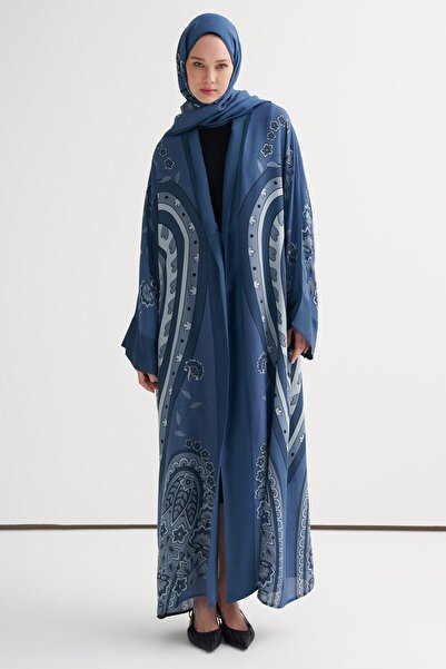 carell Ethnic Floral Abaya Blue
