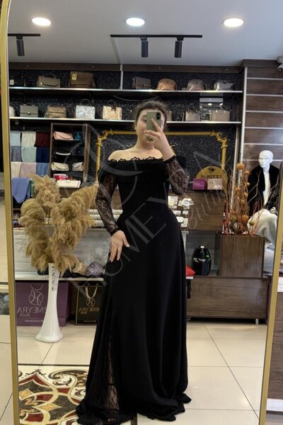 HUMEYRA Lace Sleeve Evening Dress