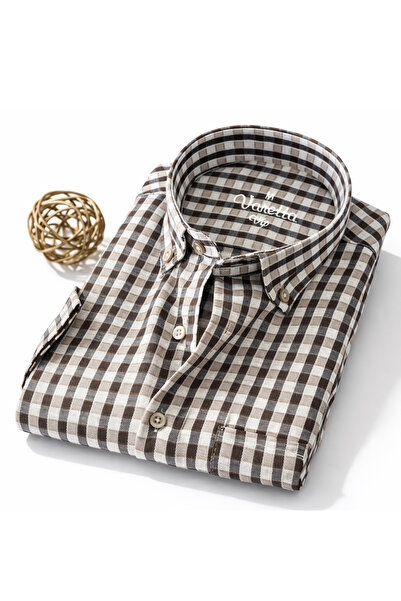 Varetta Ανδρικό κοντομάνικο πουκάμισο καρό ανοιχτό καφέ με τσέπες και κουμπιά...