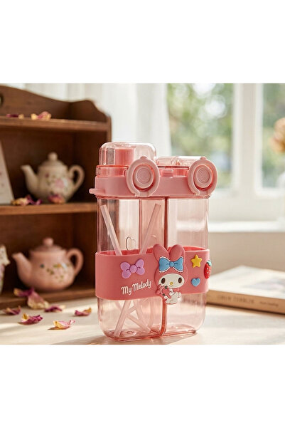 Mihristore Melody Çift Bölmeli Pipetli Suluk Sevimli Okul Suluğu Çocuk Matarası