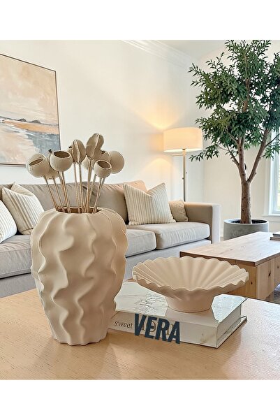 VERA HOME DECOR Seramik, El boyaması Dekoratif Bohem Dokulu Vazo ve Kase