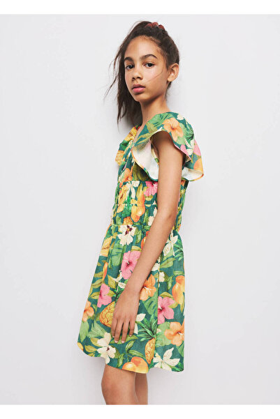 MANGO Kids Tropikal desenli elbise