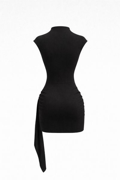 Edela Women's Stand Collar Buckle Detailed Belted Gathering Dress