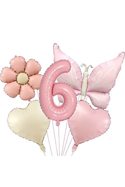 DÜVENCİ TİCARET Ροζ ματ σετ γιορτής γενεθλίων με μπαλόνια πεταλούδα και μαργα...